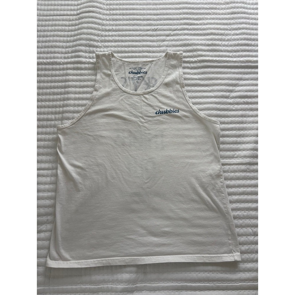 Chubbies Tank Top XL Mens White Skys Out Thighs Out Graphic Sleeveless Shirt